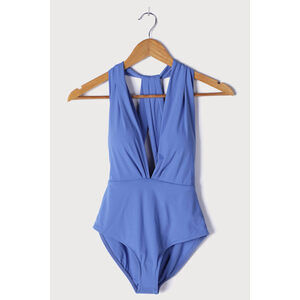 Lulus Get It Right Periwinkle Blue Halter One Piece Swimsuit - Size M